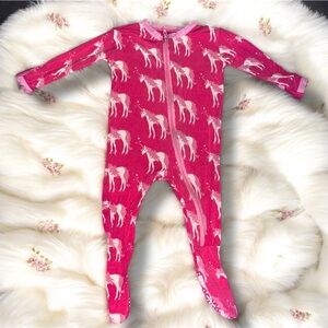 Kickee Pants Red Ginger Unicorn Zipper Footie Sleeper Pink Pjs Size 3-6 months